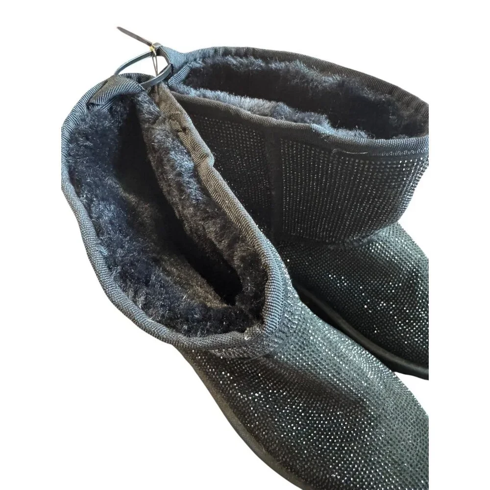 Torrid Black Rhinestone Glitter Winter Boots With Faux Fur Lining Women's 10 NWO